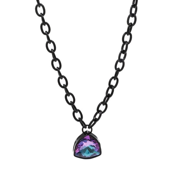 Black Geometric Angled Stone Pendant Necklace Purple Statement Accessory - Picture 2 of 3